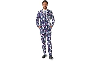 Suitmeister Men's Christmas Suit - Festive Ugly X-Mas Holiday Print - Includes Blazer, Pants - Tie