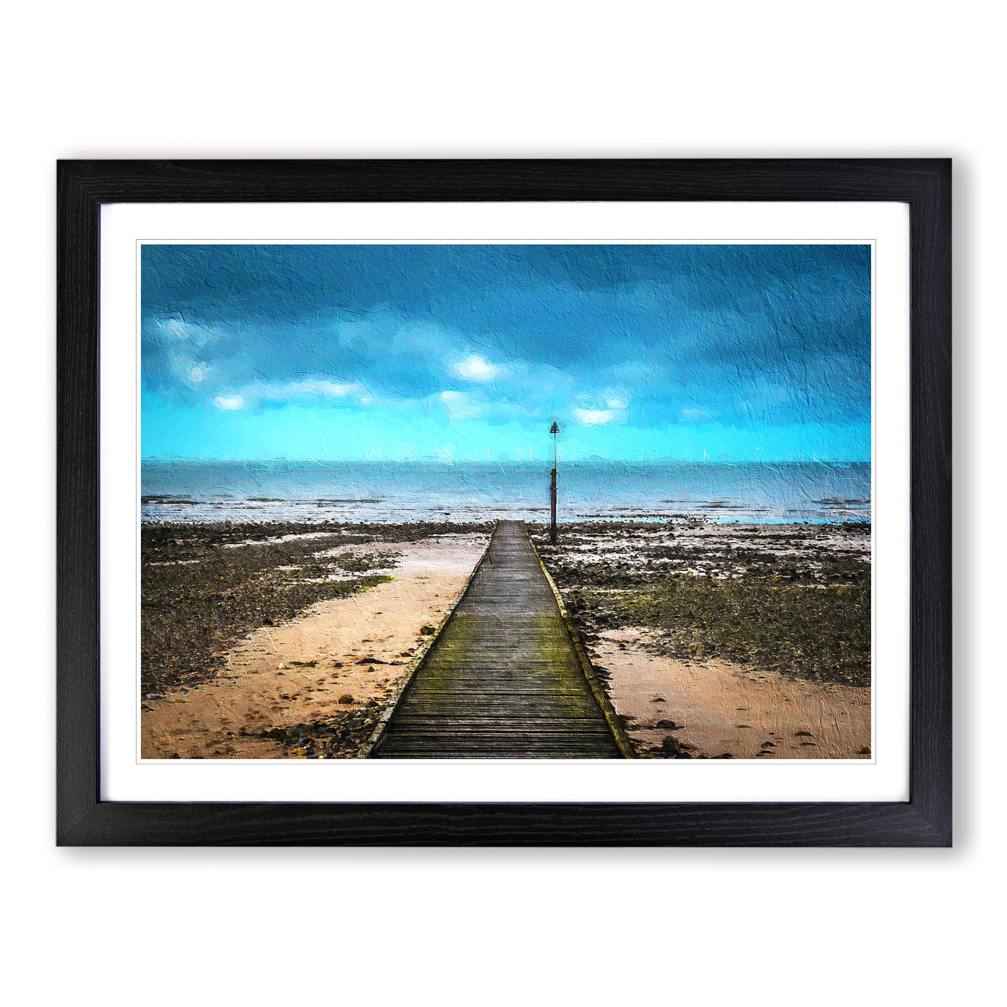 Path To The Sea In Llandudno Wales Modern Art Framed Print | A4 Black Framed Wall Art | Ready to Hang | Modern Nautical Picture | Living Room Bedroom Lounge Office