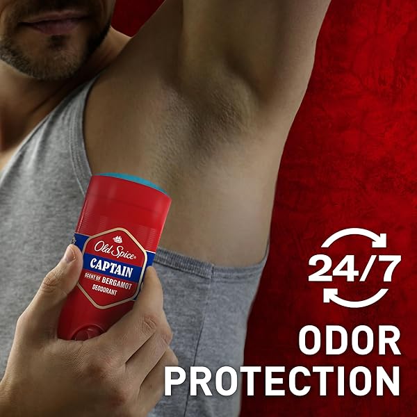 OLD SPICE ALUMINUM FREE DEODORANT FOR MEN, 24/7 ODOR PROTECTION, 24/7 FRESHNESS & LASTING SCENT, CAPTAIN WITH BERGAMOT SCENT, 3.0 OZ