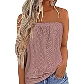 YeonYoonA Strapless Bandeau Tank Tops Women Strapless Eyelet Embroidery Tube Tops Women Summer Backless Tube Tops