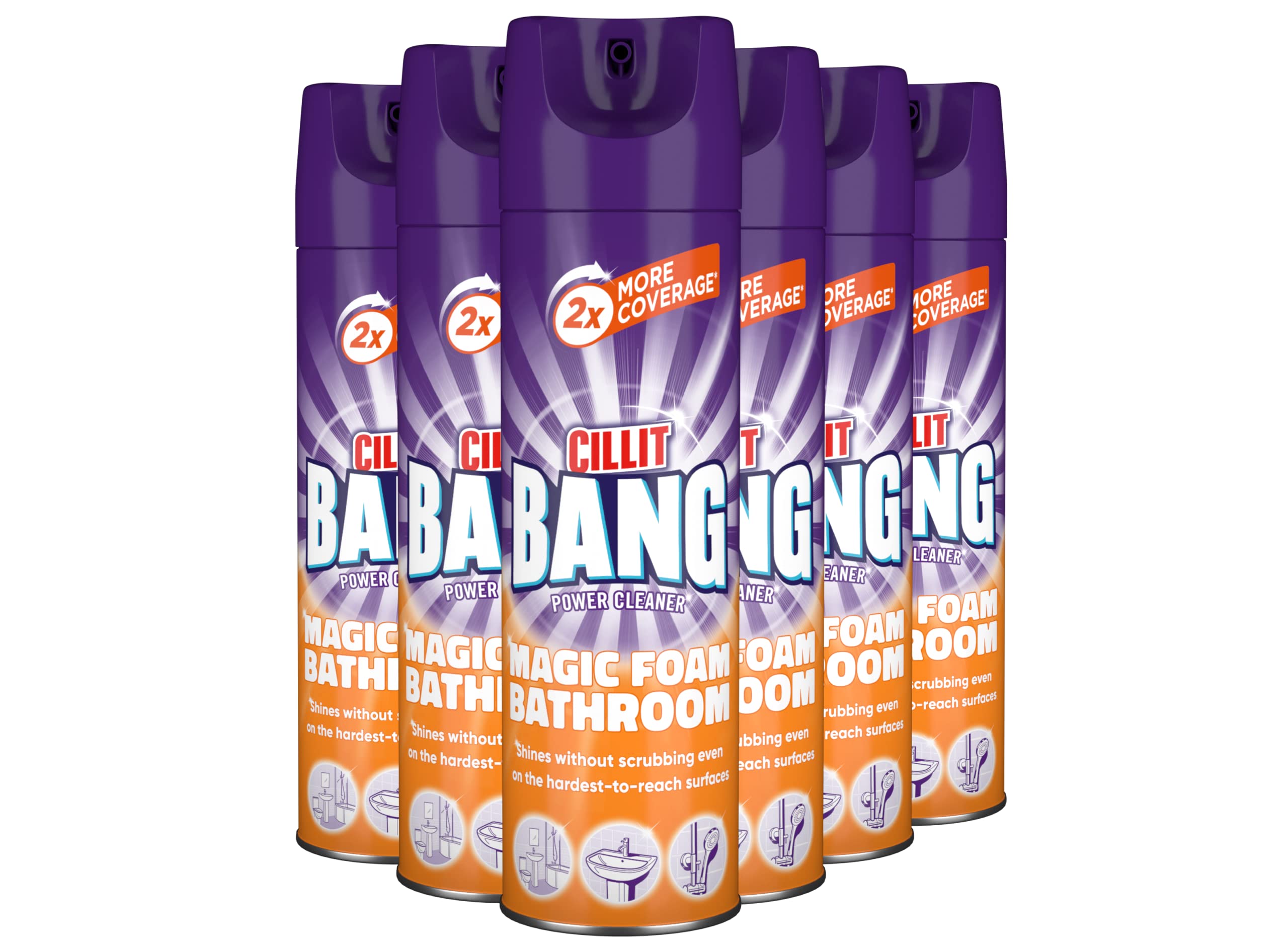 Cillit Bang Magic Foam Bathroom Cleaner, Powerful Active Formula, Brilliant Shine, Time-Saving, 600ml, Pack of 6, Ultimate Power Cleaning Solution.