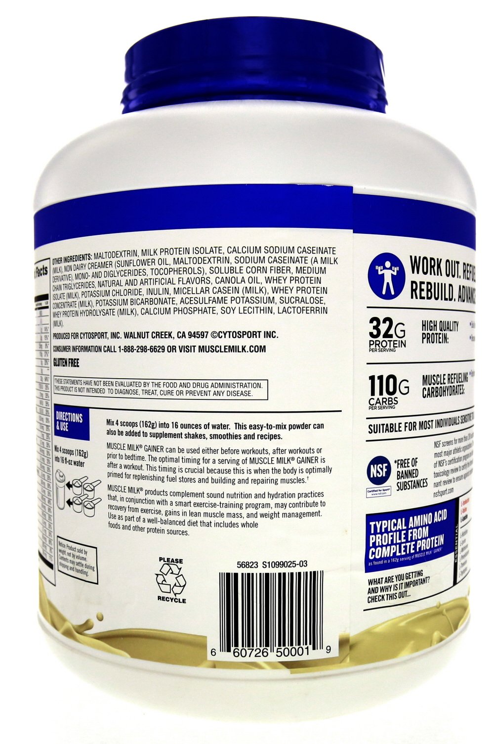 Muscle Milk Gainer Protein Powder, Vanilla Creme, 32g Protein, 5 Pound