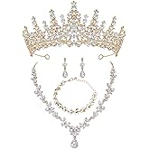 Oriamour Gold Tiaras and Crowns for Women,Earrings Necklace, Crystal Bridal Jewelry Set, Costume Party Halloween Prom Pageant Jewelry for Women
