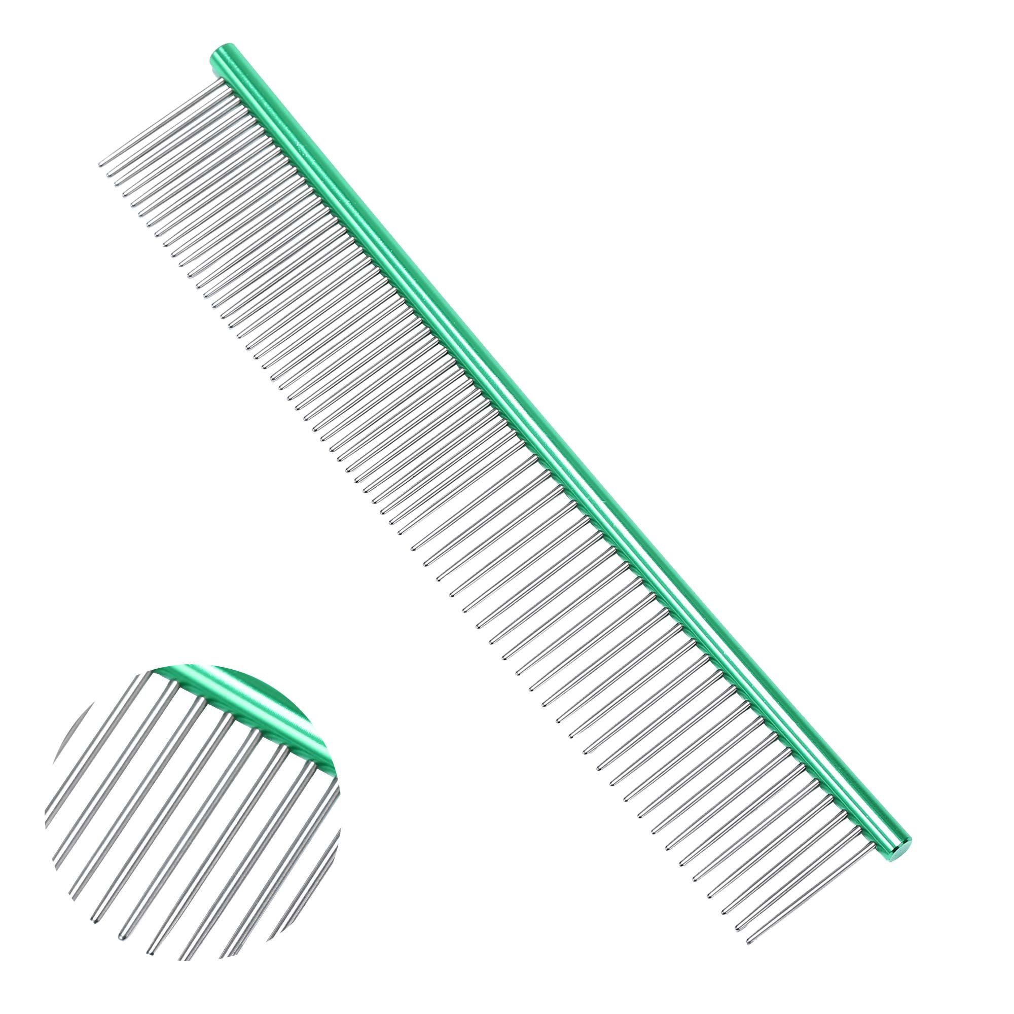 Stainless Steel Dog Comb-Grooming Comb For Dogs, Cats and Other Pets, Great Shedding Tool（GREEN)