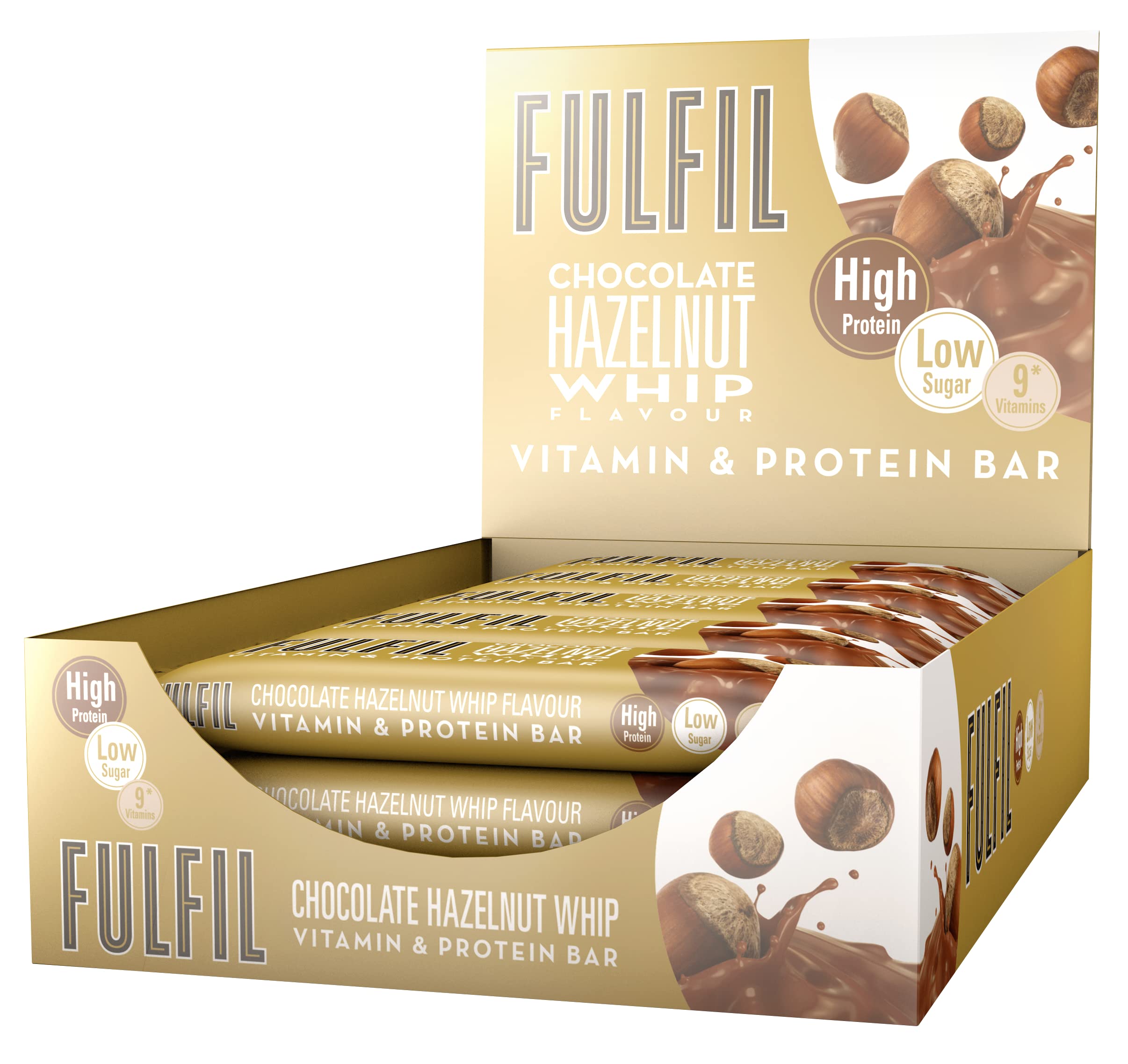 Fulfil Vitamin and Protein Bar (15 x 40 g Bars) — Chocolate Hazelnut Whip Flavour — 15 g High Protein, 9 Vitamins, Low Sugar