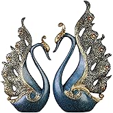 JINGTIANCD 2pcs Swan Statues Couple's Home Decorations for Living Room Decor and Accessories, Sculptures Home Decor for Coffee Table, Book Shelf Decor Accents (Blue)