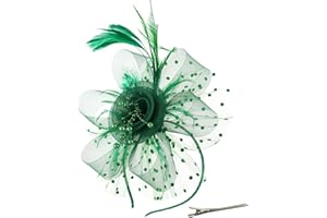 QIYIFAN Women's Feather Mesh Flower Fascinator with Headband and Clip Wedding Tea Party Kentucky Derby Fascinator Hats
