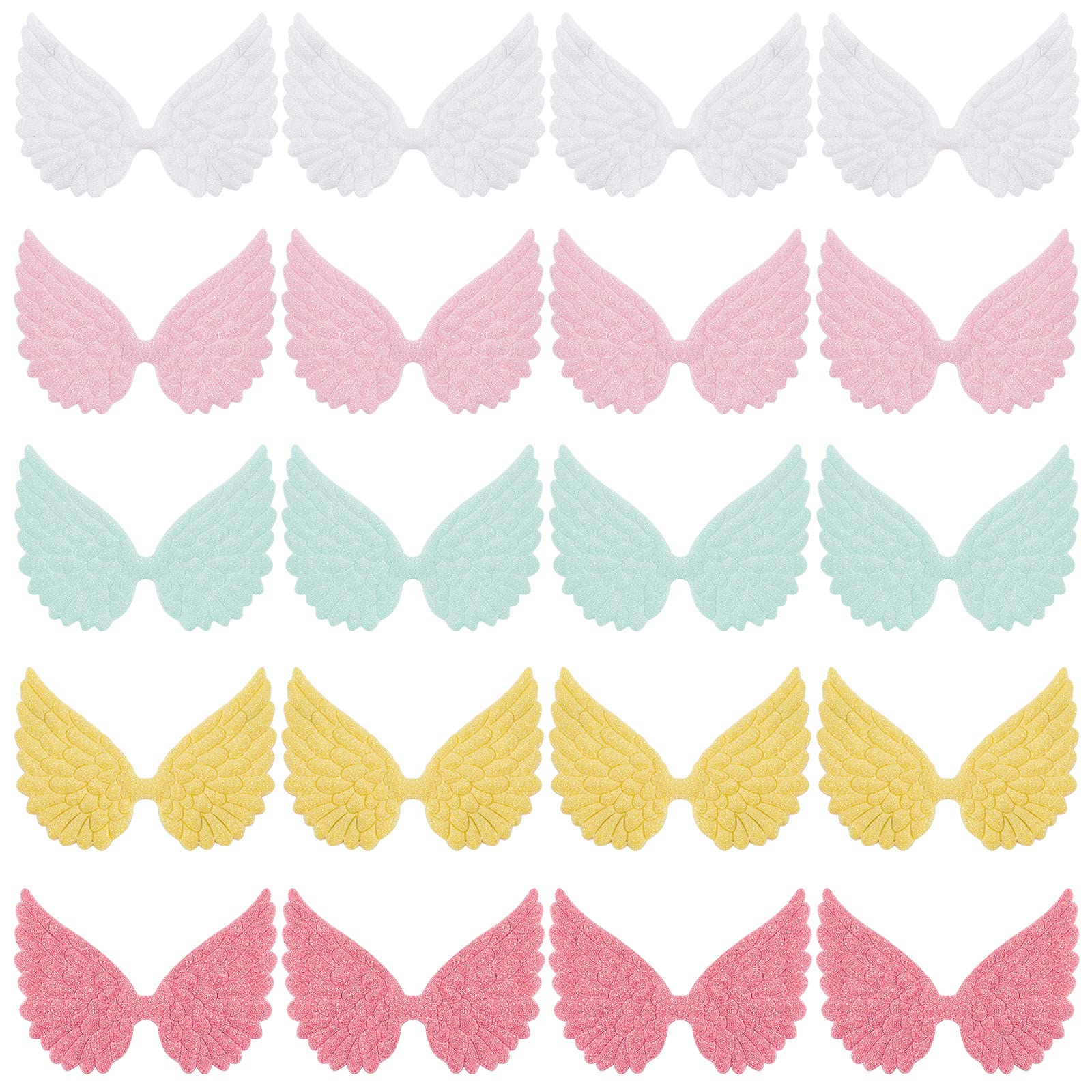 GORGECRAFT 40Pcs 5 Colors Glitter Angel Wings Fabric Embossed Iridescent Mini Wings Patches Sequined Applique for DIY Craft Bag Hair Decoration Shirts Jeans Sewing Clothing Ornament Supplies