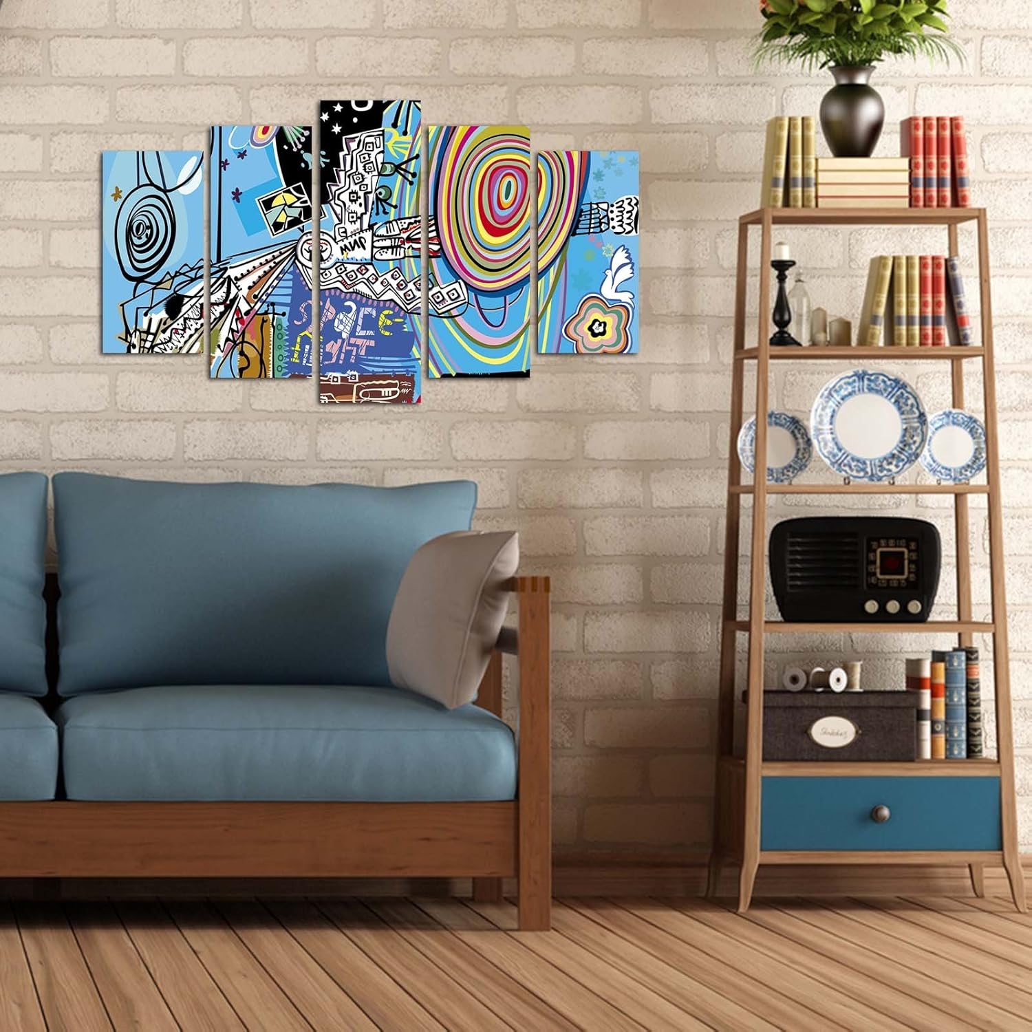 Decorative 100 MDF Wall Art 5 Panels (43" x 24" Total) Ready to Hang