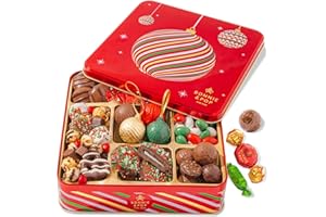 Christmas Gift Basket- Holiday Treats Stocking Stuffer- Gourmet Chocolate Candy Snack Variety Present in Keepsake Tray- Peppe