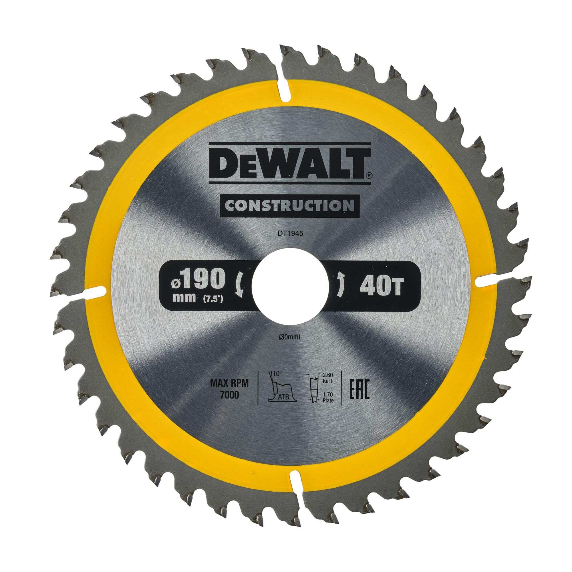 DEWALT DT1945-QZ DT1945-QZ-Hoja para construcción 190x30mm 40T (AC)