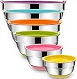 Mixing Bowls with Airtight Lids, 6 piece Stainless Steel Metal Bowls by Umite Chef, Colorful Non-Slip Bottoms Size 7, 3.5, 2.5, 2.0,1.5, 1QT, Great for Mixing & Serving