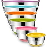 Umite Chef Mixing Bowls with Airtight Lids, 6 Piece Stainless Steel Metal Bowls, Measurement Marks & Colorful Non-Slip Bottom