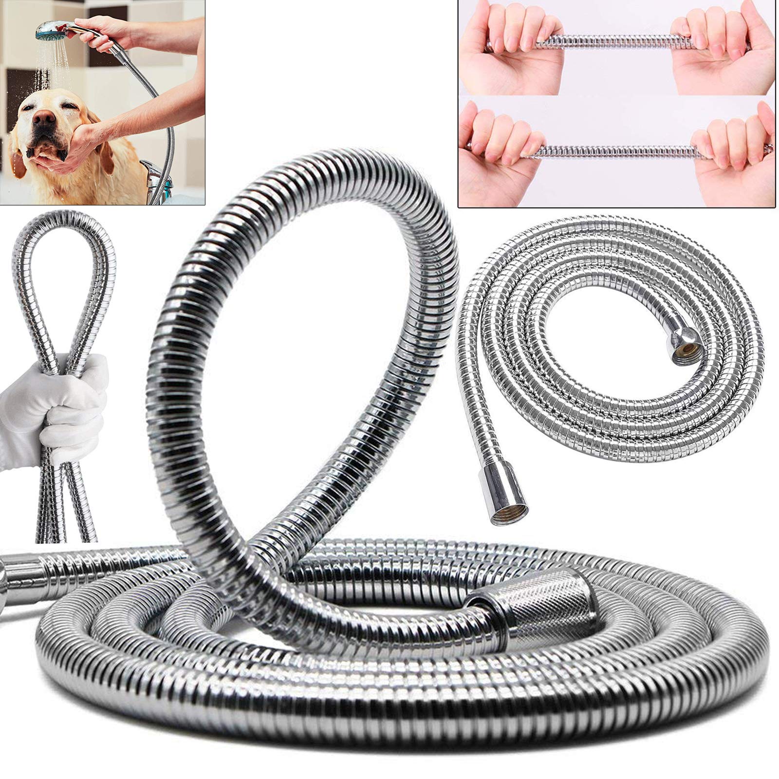 Safekom 1.5 Meter Stainless Steel Replacement Flexible Bathroom Bath Shower Hose Pipe Head Handheld with Plastic Clear Washers Set 1.5M
