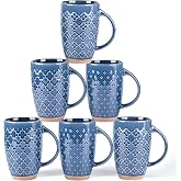 GBhome 20 oz Large Coffee Mugs Set of 6, Tall Blue Ceramic Coffee Cups | 3 Assorted Designs, Embossed Ceramic Coffee Mugs with Large Handle for Tea/Cappuccino, Dishwasher&amp;Microwave Safe-Moonlight