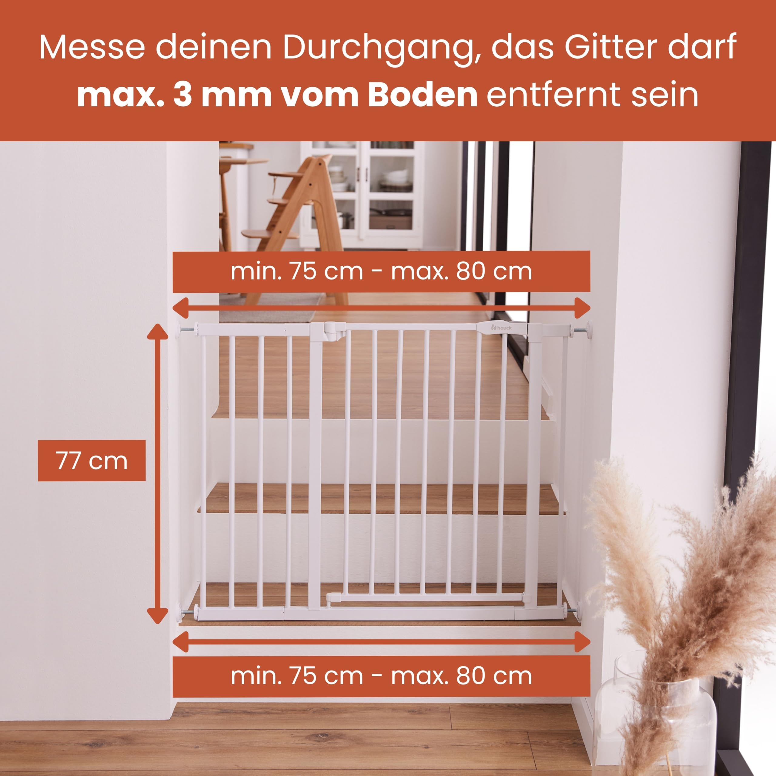 hauck Clear Step Autoclose 2, Weiß - Kinderschutzgitter Hundegitter Verstellbare Breite 75-80cm, 77cm Hoch, Selbstschließend, Flacher Einstieg, Beidseitige Einhand Öffnung, ohne Bohren 3