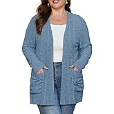 OLRIK Women Plus Size Cardigan Lightweight Knit Sweater Open Front Long Sleeve Stretchy with Pocket Fall Winter Outfits