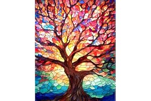 xackcme Tree Paint by Numbers for Adults - Stained Glass Paint by Number on Canvas Without Frame, DIY Trees Oil Painting for Gift Home Wall Decor (16x20 inch)