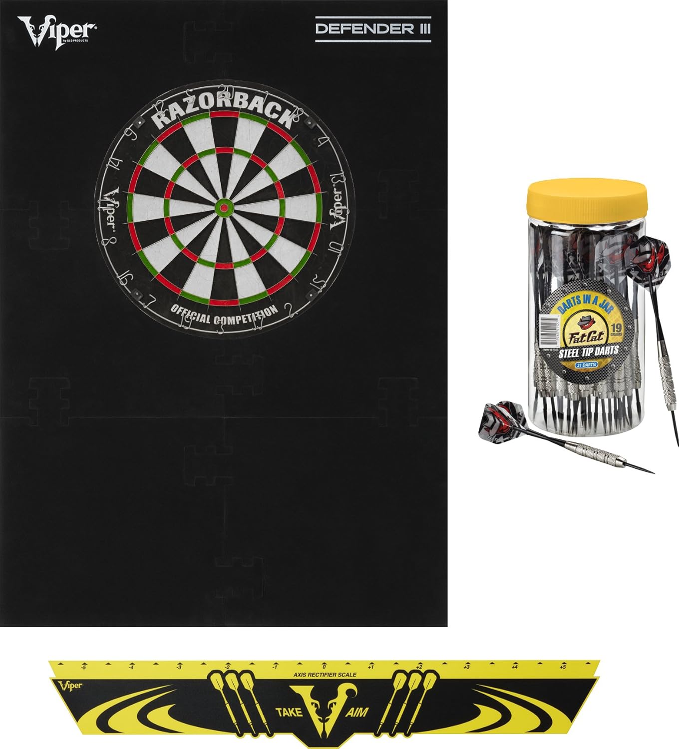 Viper Defender III Backboard & Sisal/Bristle Steel Tip Dartboard Bundle: Elite Set (Razorback Dartboard, Defender III Backboard, Edge Throw Line, 21pc Jar of Darts) : Sports & Outdoors