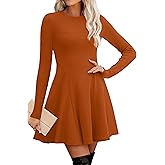 OFEEFAN Sweater Dress for Women Fall 2025 Long Sleeve Crew Neck Ribbed Knit Fit and Flare A-Line Dresses