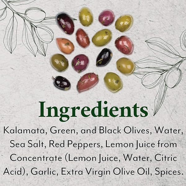 ROLAND FOODS GREEK COUNTRY OLIVE MIX, WHOLE OLIVES MARINATED WITH GARLIC AND PEPPERONCINI PEPPERS, SPECIALTY IMPORTED FOOD, 4 LB 6 OZ TUB