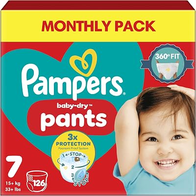 Pampers Baby-Dry Nappy Pants Size 7 126 Nappies 15kg+ 360° Fit