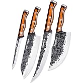 4PCS Hand Forged Butcher Knife Set, Kitchen Knives Gift for Men Women | Gift Box Razor Sharp Heavy Duty Meat Cleaver Serbian Chef Knife Breaking Knife Boning Knife for Meat Cutting BBQ Kitchen Use