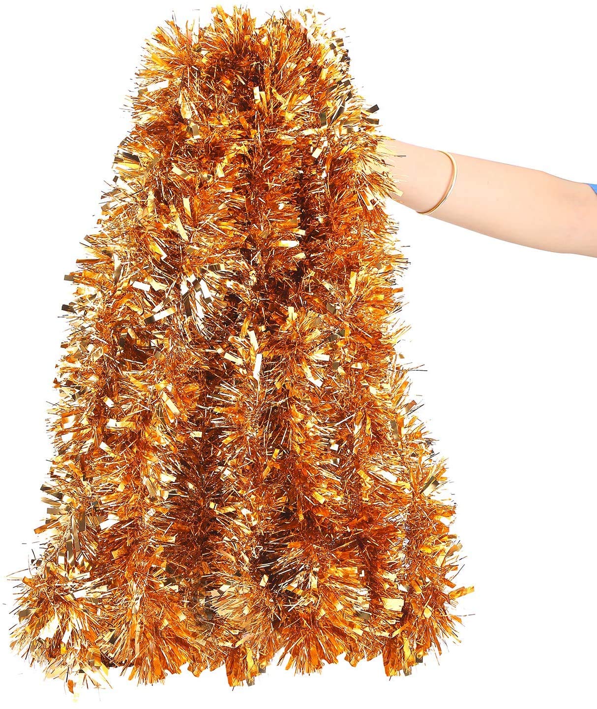 LOKIPA Christmas Tinsel Garlands, 10M Copper Xmas Metallic Chunky Tinsel Garland Decoration for Christmas Tree Decorations