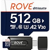 ROVE Ultimate Micro SD Card microSDXC 512GB Memory Card with USB 3.2 Type C Card Reader 512GB 170MB/s C10, U3, V30, 4K, A2 for Dash Cam, Android Smart Phones, Tablets, Games