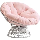 OSP Home Furnishings Wicker Papasan Chair with 360-Degree Swivel, Cream Frame with Pink Cushion