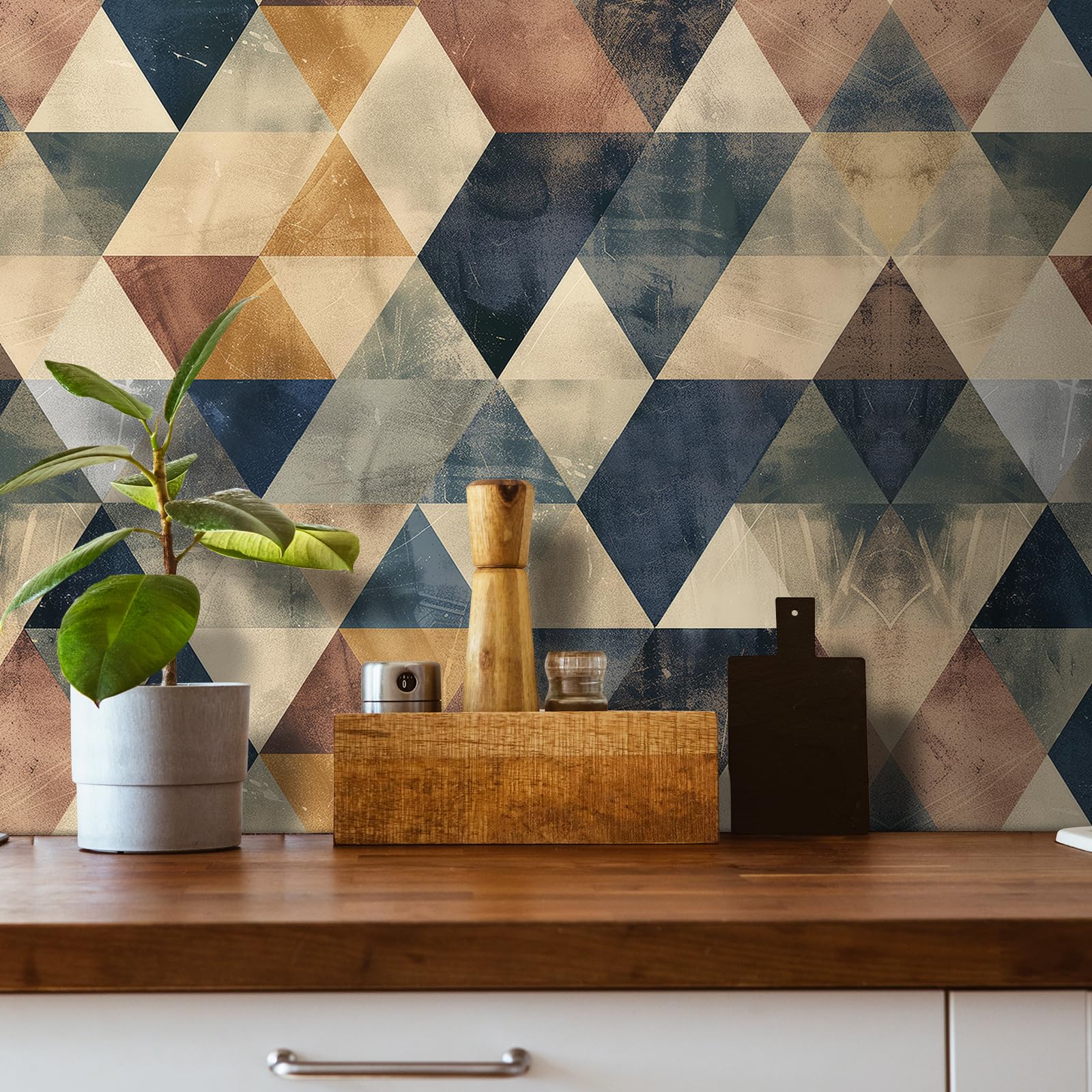 Photo 1 of Livelynine 17.5x591 Vintage Geometric Peel and Stick Wallpaper Retro Navy Blue Gold Watercolor Modern Mid Century Wall Paper Self Adhesive Removable Wall Coverings Decorative Contact Paper Waterproof