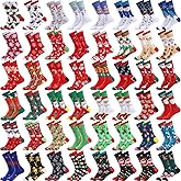 Handepo 48 Pairs Christmas Socks for Men Women Bulk Gifts for Coworkers Employee Warm Soft Holiday Crew Xmas Socks