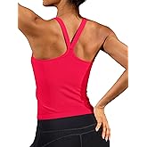 ATTRACO Women's Workout Tank Top Built in Bra Ribbed Athletic Tank Racerback Workout Top Scoop Neck