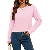 YUCOLEN Long Sleeve Crop Tops for Women Loose Fit Cropped T Shirts Casual Crewneck Boxy Tees