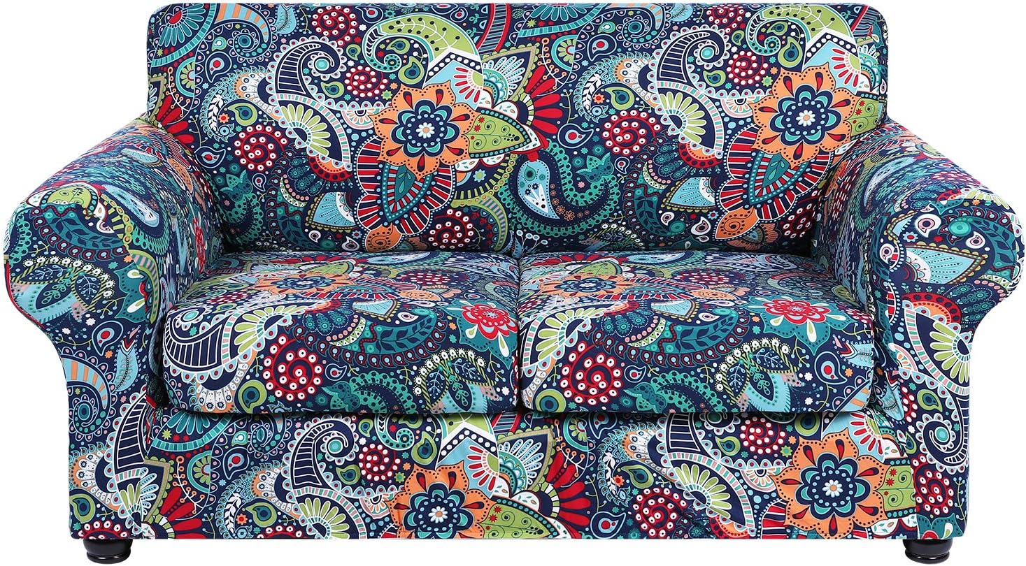 Slipcovers - hyha Couch Cover, Loveseat/Sofa Covers, Floral Pattern, Stretch, Printed, 3 Pieces, Sofa Slipcovers, for 2 Separate Cushion Couch Sofa, Washable Furniture Protector for Dogs (Loveseat, Paisley Floral)
