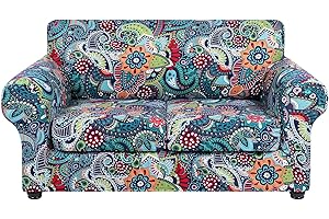 hyha Couch Cover, Loveseat Covers, Floral Pattern, Stretch, Printed, 3 Pieces, Sofa Slipcovers, for 2 Separate Cushion Couch Sofa, Washable Furniture Protector for Dogs(Loveseat, Paisley Floral)