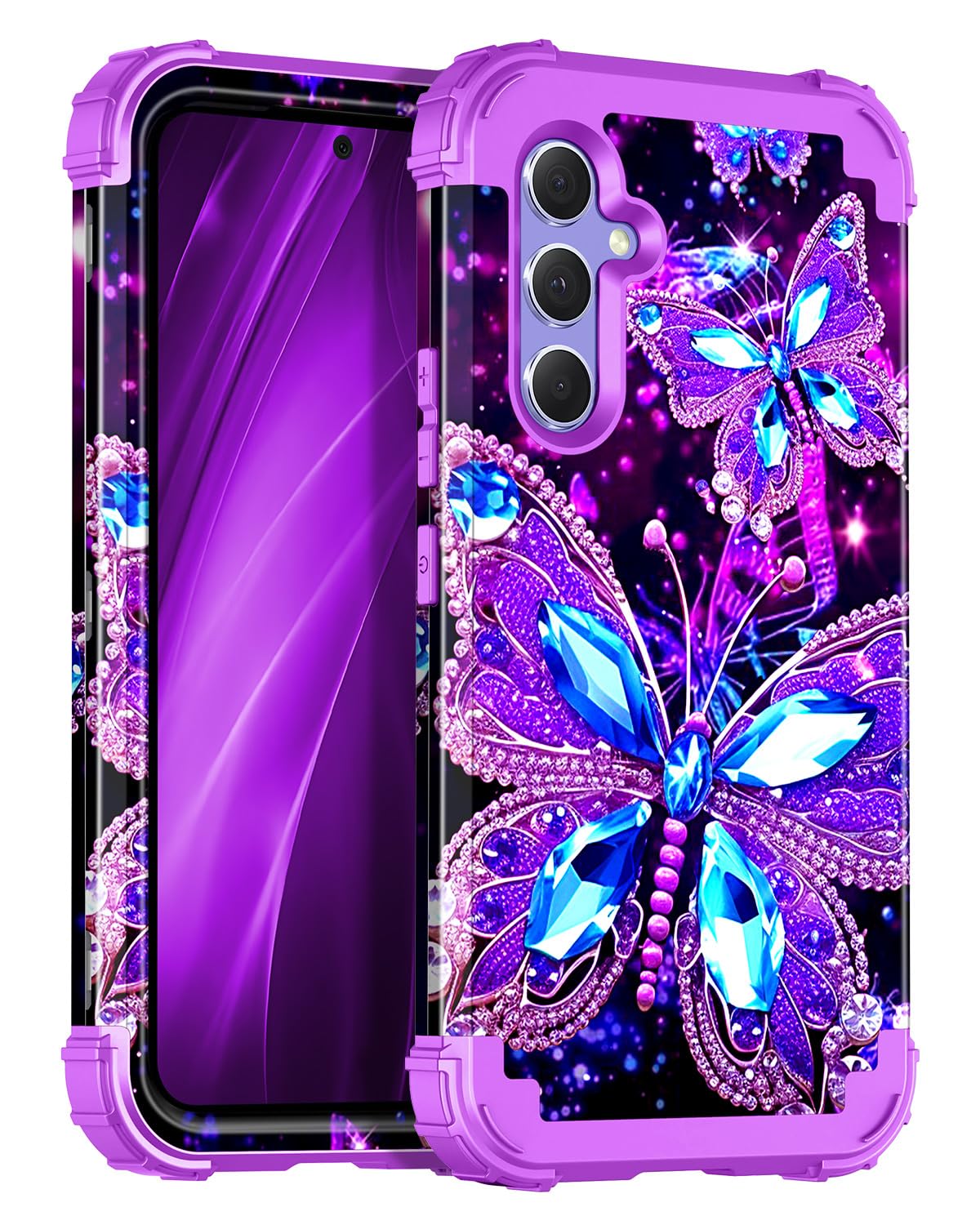 Photo 1 of Miqala for Galaxy A54 5G Case,Glow in The Dark Three Layer Heavy Duty Shockproof Full Protection Hard Plastic Bumper+Soft Silicone Protective Case for Samsung Galaxy A54 5G 6.4 inch,Dark Butterfly