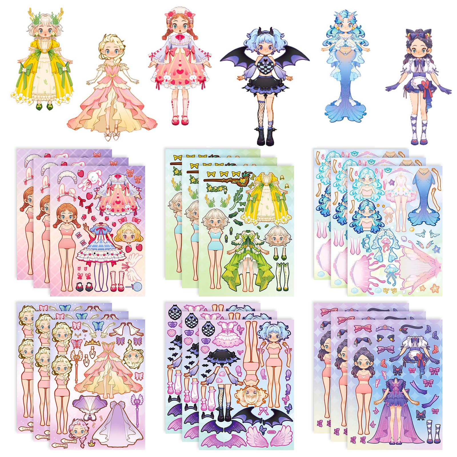 18 Sheets Princess Dress Up Stickers - DIY Make a Face Stickers for Kids, Boys & Girls - Birthday Party Supplies — image 1