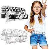 Xtinmee 2 Pcs Kids Rhinestone Belt Girls Western Cowboy Belt with Bling Diamond Studded and Sequin Leather