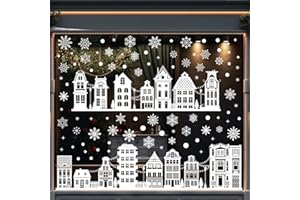 MAGIMURAL 81pcs Christmas Window Clings Winter House Window Reusable Non Adhesive Scene Border Stickers - White Snowflakes Double-Side Static Decals for Home Cafe Shopping Mall Glass Windows & Doors
