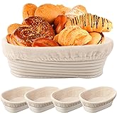 Nalcant 4 Pack Oval Banneton Proofing Basket Set 10 Inch, Natural Rattan Sourdough Bread Baskets with Linen Liners, Artisan Dough Rising Bowls for Home & Professional Bakers (10" Oval, Set of 4)