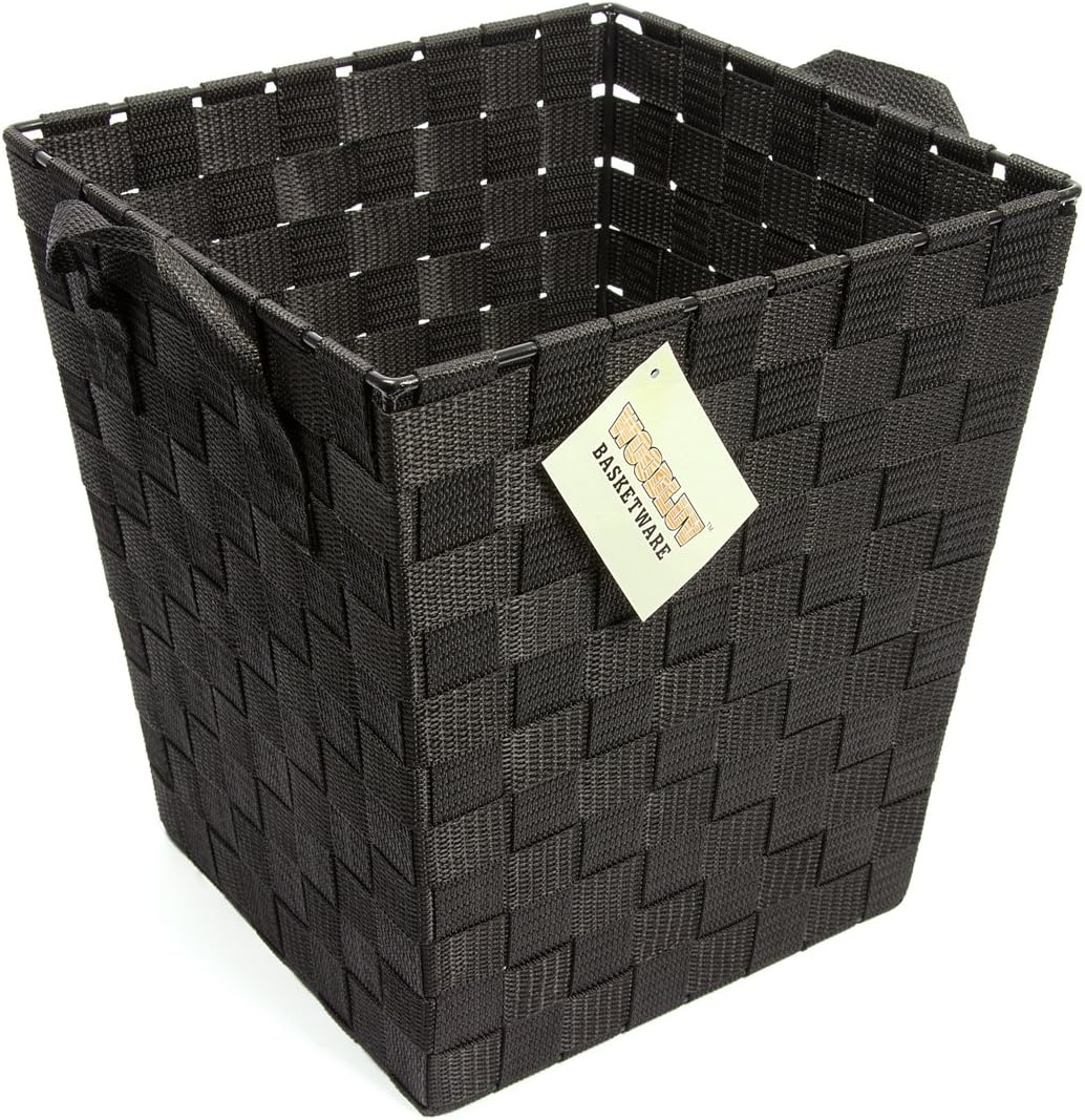 Woodluv Woven Waste Basket with Hollow Handle Black Amazon.co.uk
