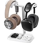 QinCoon Dual Headphone Stand, Double Balanced Headset Stand with Storage Tray, Heavy Base Gaming Headset Holder for Desk (White)