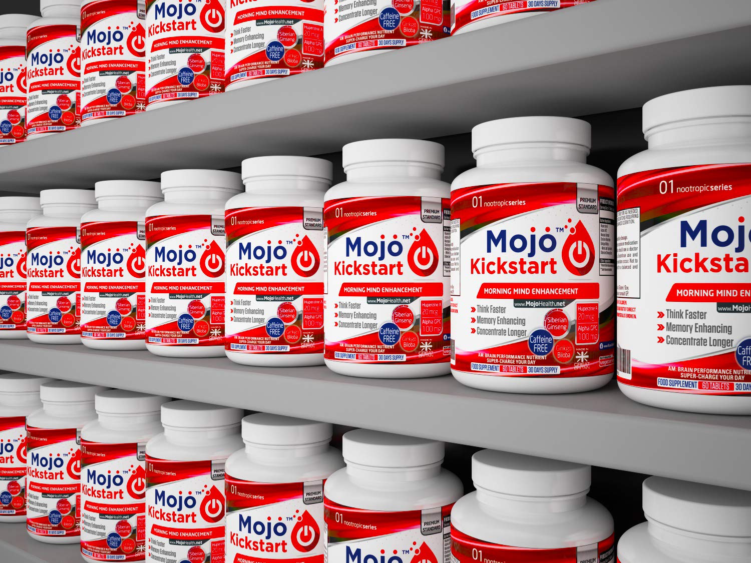 MOJO KICKSTART - Nootropic Alpha Brain Wave Boost Mental Supplements Focus Nootropics Enhancement | Alpha GPC | Bacopa | Choline | L-Tyrosine | Ginkgo Biloba | CoQ10 | Ginseng + MONEY BACK GUARANTEE