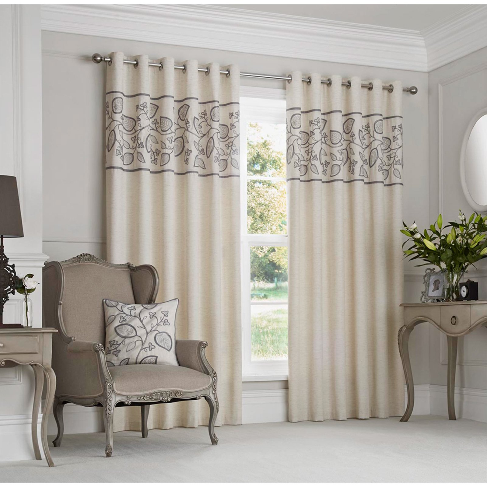 Just Contempo Leaf Eyelet Lined Curtains and Cushions