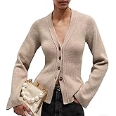 ZAFUL Women's V Neck Button Down Ribbed Sweater Cardigan Long Sleeve Polo Collar Slim Knitted Pullover