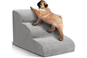 Dog Stairs for Small Dogs, 3 Tiers High Density Foam Dog Ramp, Extra Wide Non-Slip Pet Steps for High Beds Or Couch, Soft Foa
