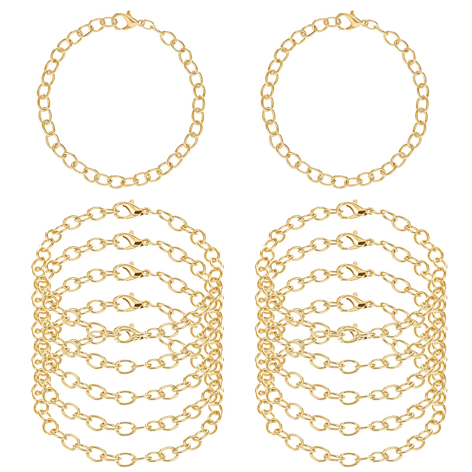 12 Pieces Gold Plated Chain Bracelets Gold Charm Bracelet Alloy Bracelet Link Chains DIY Charm Bracelet Chains Lobster Clasp Link Chain Bracelets for Men Women DIY Jewelry Bracelet Making Supplies