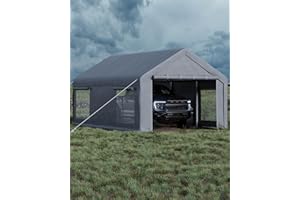 GarveeLife 13x20 ft Portable Garage, Car Port with 220 g PE Tarp Cover, with Front & Rear Roll-Up Doors and 4 Windows, for Temporary Paint Booth, Boats&Pickups Shed, and Event Shelter, Gray