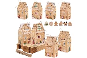 LOMIMOS 24 Sets Small Christmas Treat Boxes,Mini Kraft Gingerbread Gift Boxes Christmas Candy Goodie Bags with Gift Tags for 